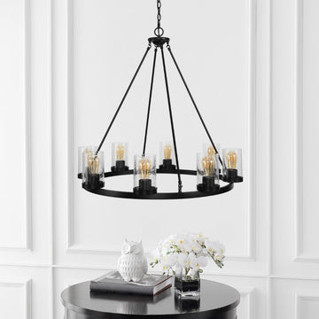Coronet Iron/Seeded Glass Rustic Farmhouse LED Chandelier - JONATHAN Y